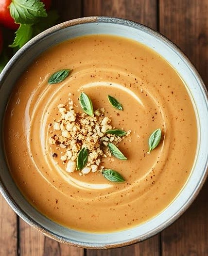 Kohlrabi-Amaranth-Suppe mit Mandel-Crunch