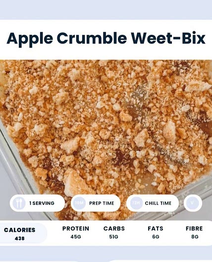 Apple crumble weetbix 2 serves 263cal 21g protein *