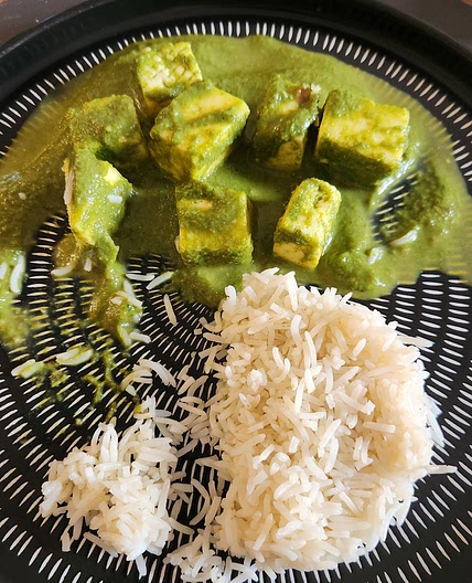Low Calorie Palak Paneer with Rice