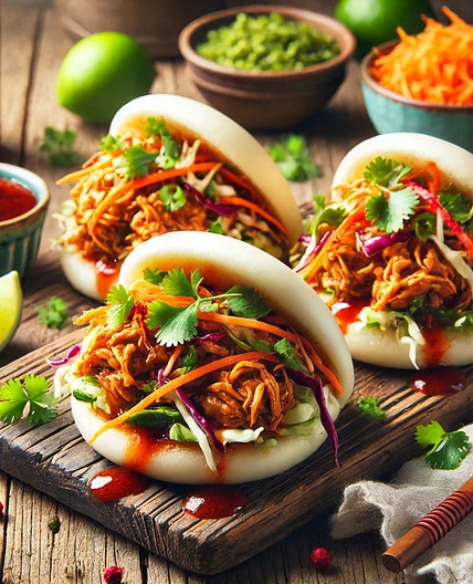 Low Calorie Spicy Pulled Chicken Bao Buns