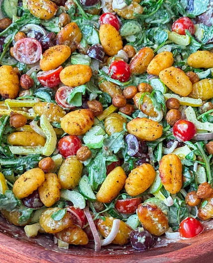 Crispy Gnocchi Salad with A Creamy Pesto Dressing