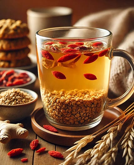 Hygge tea with Goji berries, buckwheat, and ginger