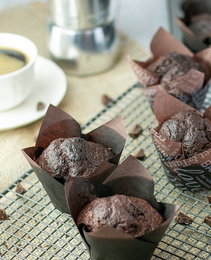 Moist double dark chocolate muffins