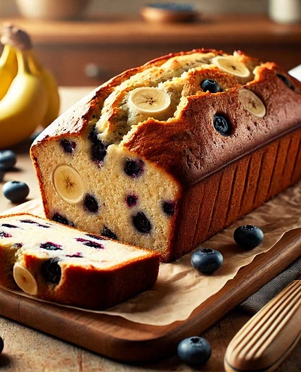 Banana Pistachio and Blueberry Loaf Cake.