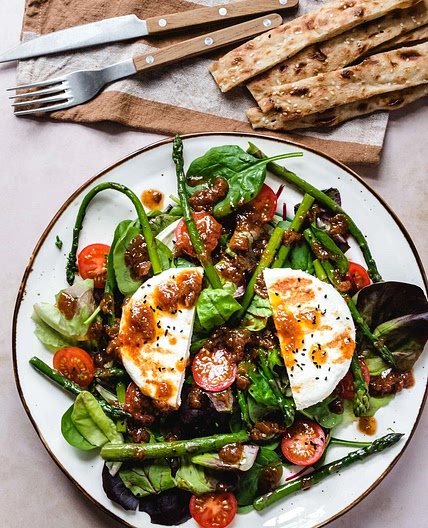 Asparagus Salad with Manouri and Tomato Jam