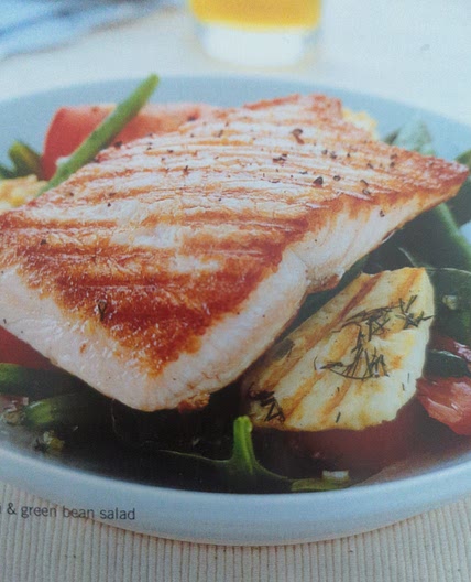 Salmon with Haloumi & green bean salad