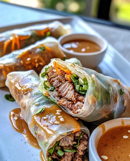 Beef Spring Rolls with Peanut Lime Sauce