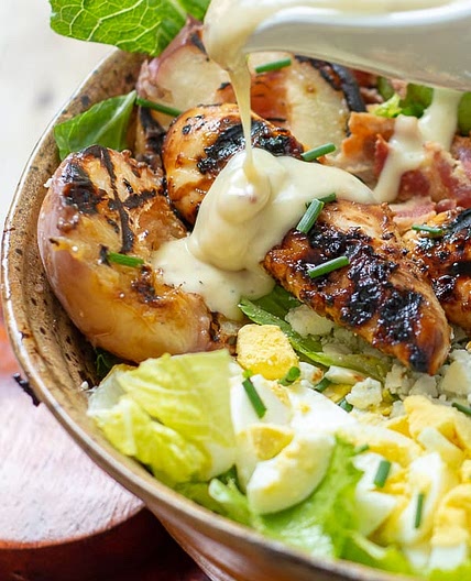 Grilled Chicken Cobb Salad with Peaches
