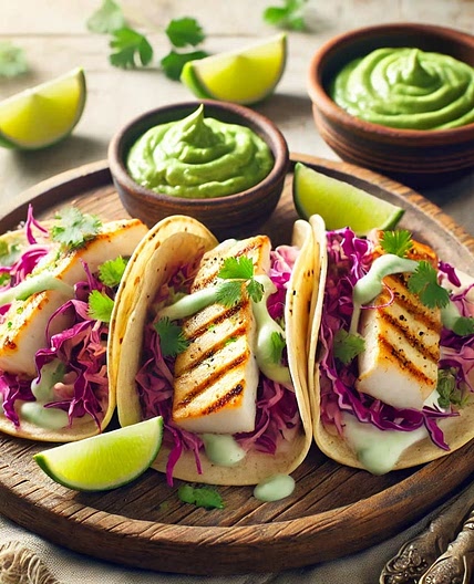 Grilled Fish Tacos with Avocado Crema