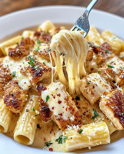 Rich and Creamy Garlic Butter Chicken and Rigatoni in Parmesan cream sauce