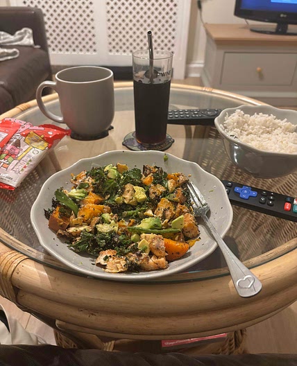 Kale, salmon and sweet potato salad