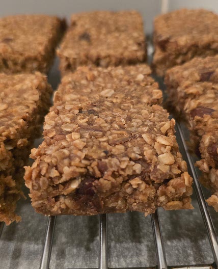 Coffee, peanut butter flapjacks