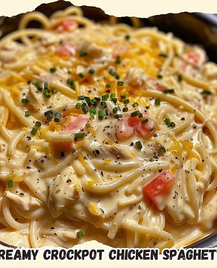 Creamy Crockpot Chicken Spaghetti