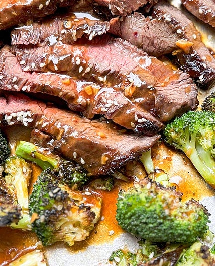 sheet-pan orange teriyaki steak and broccoli
