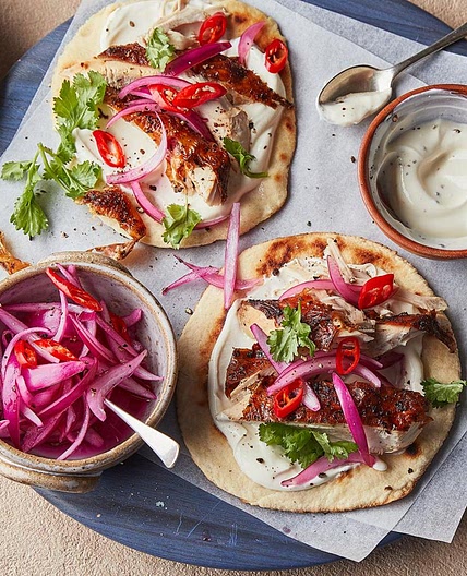 Roast harissa chicken with homemade flatbreads