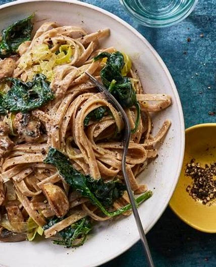 Mushroom & spinach linguini