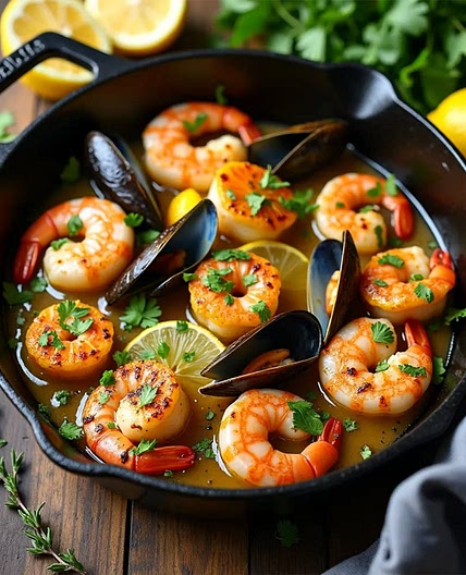 Garlic Butter Seafood Medley with Lemon Herb Sauce
