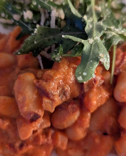 Creamy, Spicy Tomato Beans and Greens