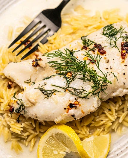 Poached Cod in Coconut Milk with Dill & Lemon
