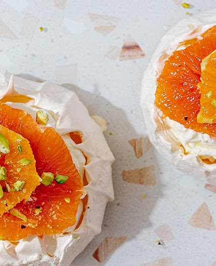 Mini Pavlovas with Oranges and Yogurt Cream