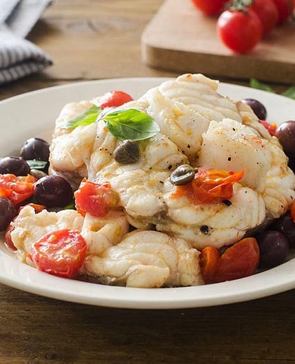 Rana pescatrice con pomodorini