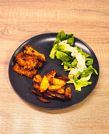Pommes de terre roties au paprika, cabillaud croustillant
