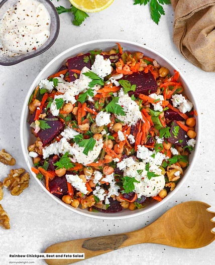 Rainbow Chickpea, Beet and Feta Salad