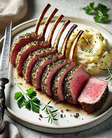 Herb-Crusted Rack of Lamb with Garlic Mashed Potatoes