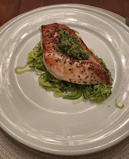 Zoodles with pesto and chicken