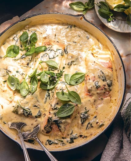 Creamed Spinach Salmon With Lemony Herbs