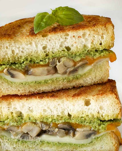Grilled Cheese Mushroom Sandwich With Pesto