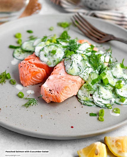 Poached Salmon with Cucumber Salad