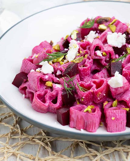 Heart-Shaped Pasta in Pink Beetroot Sauce