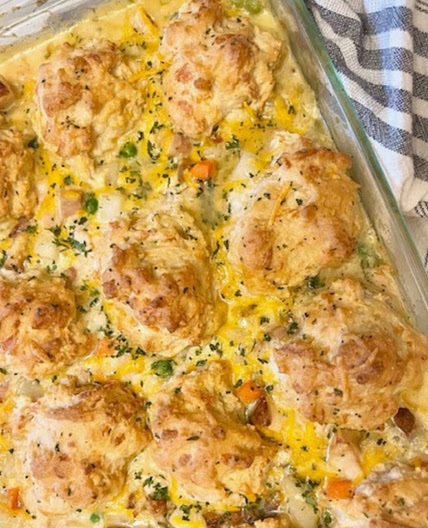 30 Minute Chicken Pot Pie Casserole With Cheddar Biscuits