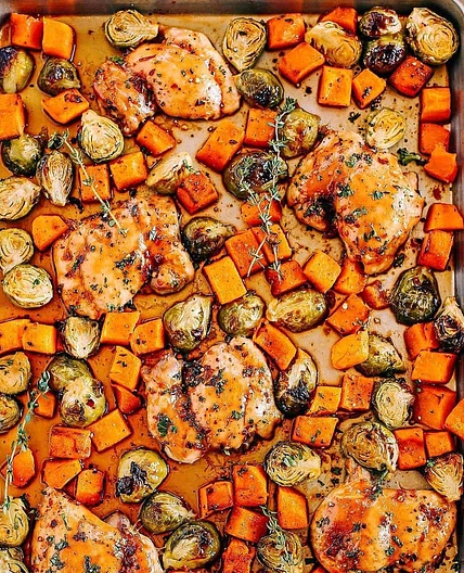 Ginger Maple Chicken with Brussels Sprouts & Butternut Squash
