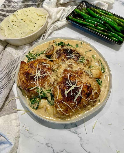 Creamy Garlic Chicken Dinner in under 30 minutes