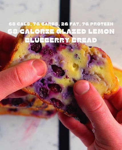 68 Calorie High Protein Glazed Lemon Blueberry Bread