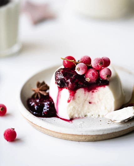 Live panna cotta with mulled berry compote