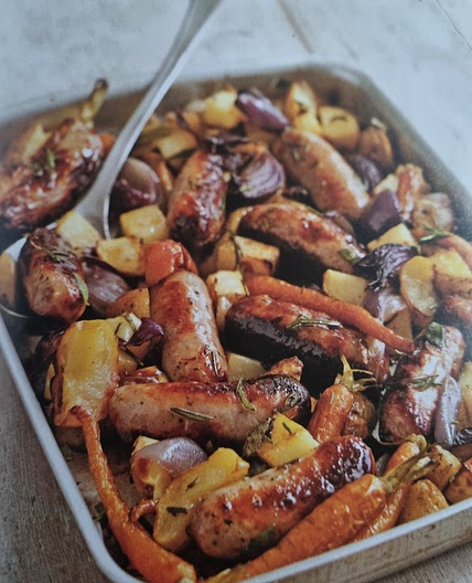 Tray Baked sausages with apples
