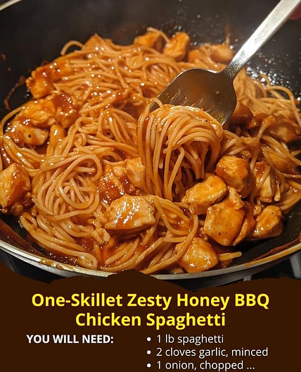 One pot zesty honey bbq chicken spaghetti 