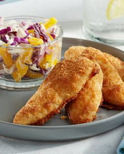 Air Fried Chicken Tenders with Cabbage Jicama Slaw