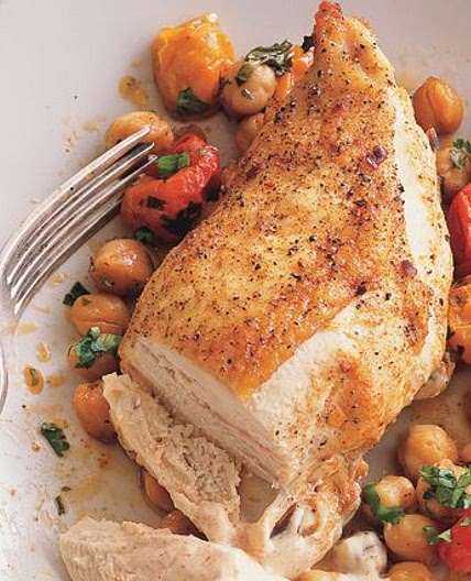 Roast Chicken Breasts with Garbanzo Beans, Tomatoes, and Paprika