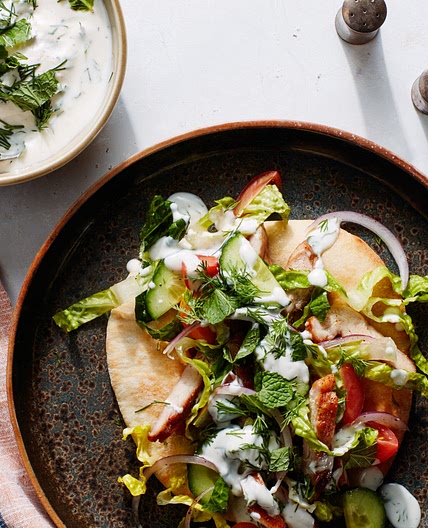 Shawarma-Spiced Chicken Pita With Tahini-Yogurt Sauce
