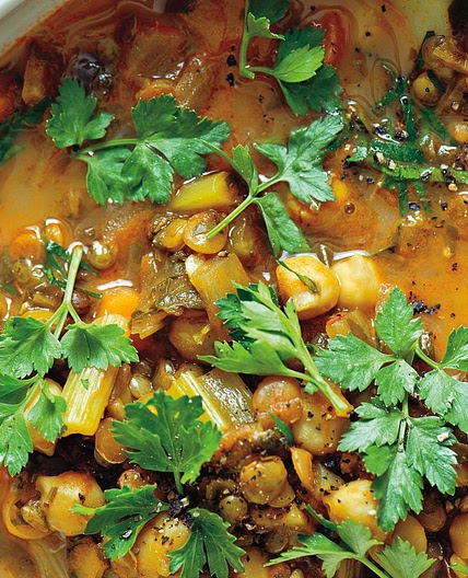 Spiced Moroccan Vegetable Soup with Chickpeas, Cilantro, and Lemon (Harira)