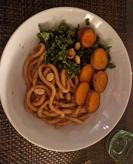 Peanut Noodles with crispy kale