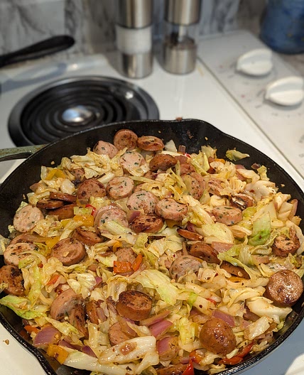 Cabbage and chicken sausage