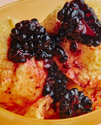 Peach Sorbet with Crushed Blackberries