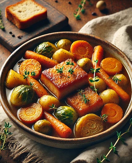 Slow Cooker Harvest Pork Belly & Root Vegetable Stew