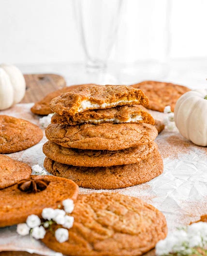 Cheesecake Stuffed Pumpkin Snickerdoodle Cookies