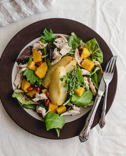 Acorn Squash Salad with Turkey, Pear, and Creamy Lime Dressing